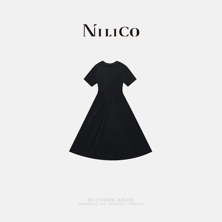 NILICO【黑布林】时尚气质拼接显瘦轻奢法式休闲莫奈花园风连衣裙