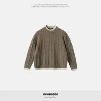 NYHSUGOO/南乙冬季357针假两件撞色绞花圆领毛衣55055男士套头