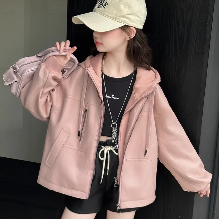 女童皮衣外套2025新款秋季女大童假两件上衣儿童超好看秋装皮夹克