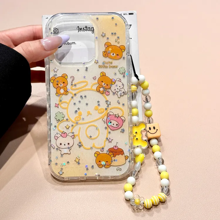 爱心圆边气囊imd适用苹果16手机壳轻松熊动物iphone15promax手链
