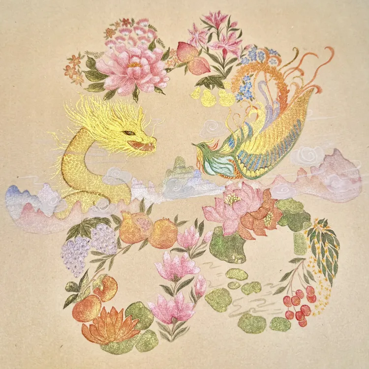 龙凤囍装饰画 33×33