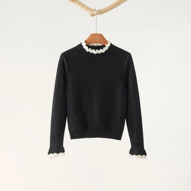 西子/【星坠】100美利奴羊毛亮片纱手钩假两件针织衫/MSYF0434