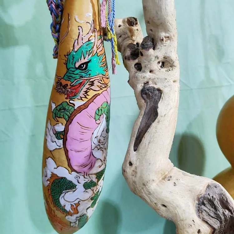 天然酒葫芦龙腾四海摆件文玩收藏烙画彩绘亮光封层不掉色随行酒壶