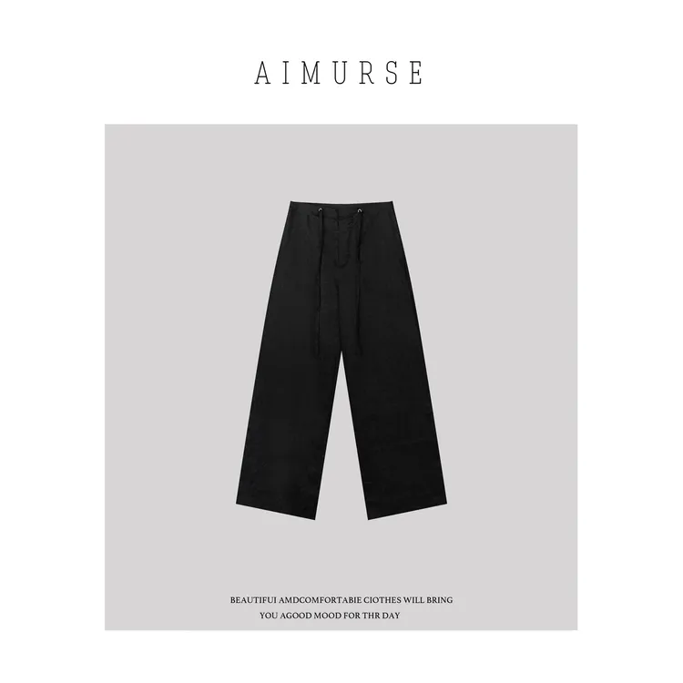 AIMURSE【夏纳之夜】小众设计师 亚麻抽绳腰显瘦百搭休闲裤 AM6963
