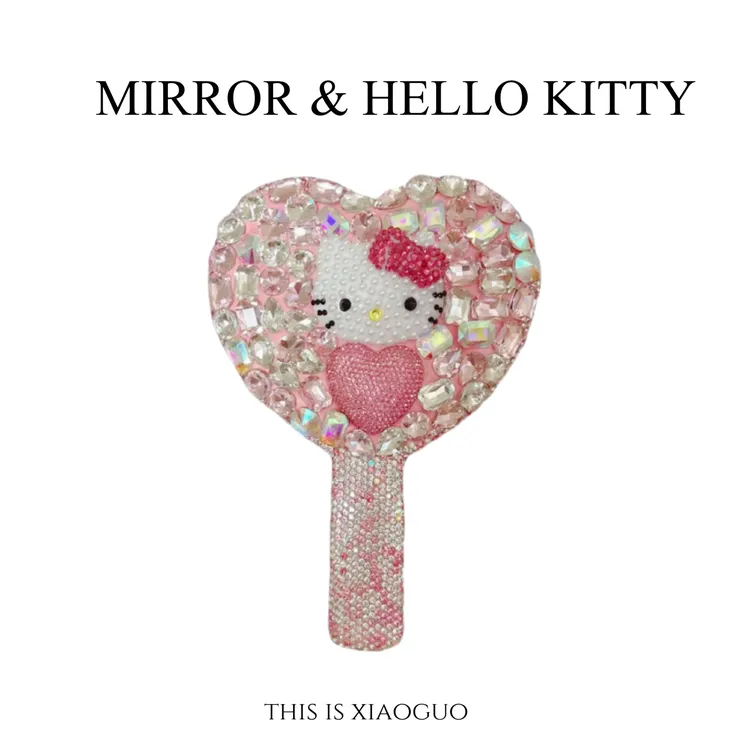 【七帆专属】卡通kt手工贴钻梳子高颜值手持化妆镜可爱时尚盒