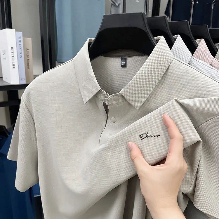 夏季新款无痕短袖T恤男士高端冰丝休闲翻领透气上衣男polo衫