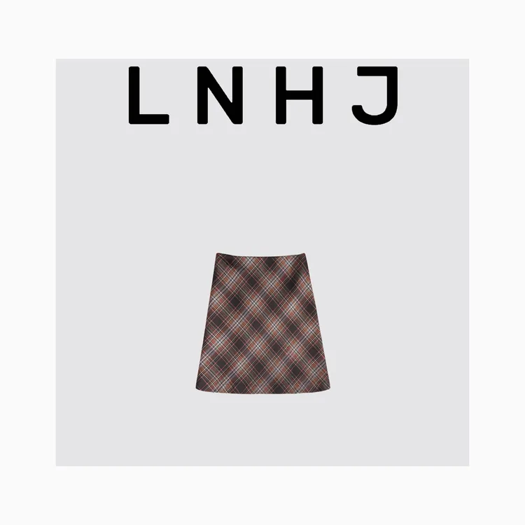 LNHJ【焦糖琥珀】高腰格纹侧拉链A版半身裙