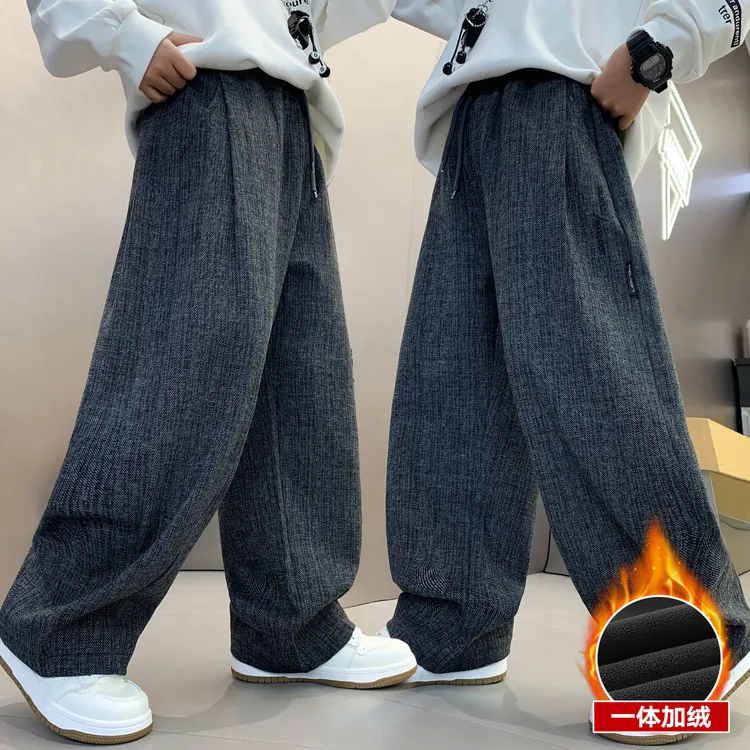 男童加绒裤子秋冬儿童一体绒长裤男孩2025新款大童冬装保暖休闲裤