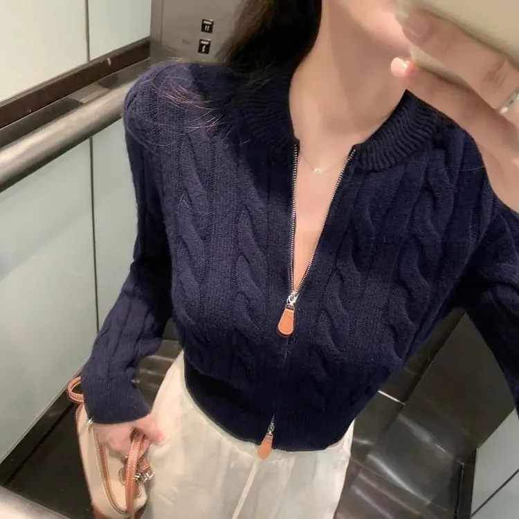 甜美绞花蚂蚁腰显瘦软糯开衫外套爆款短款毛衣外套秋季新款针织衫