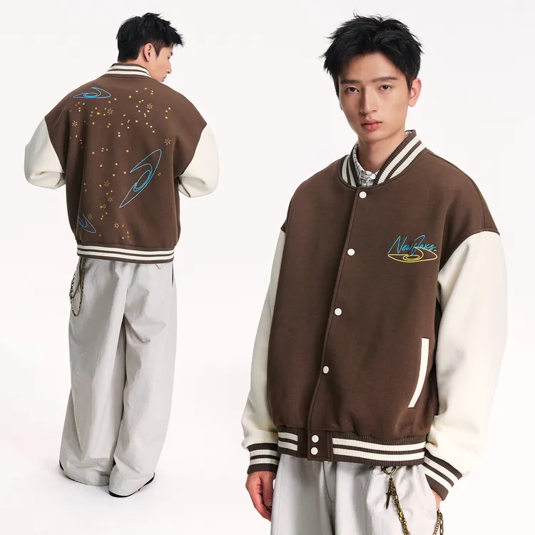 江南先生NewJNXS美式复古牛奶丝柔软烫金星星秋季休闲夹克外套