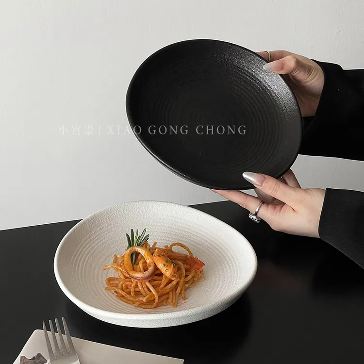 高级感纯色陶瓷盘家用轻奢义大利面盘牛排盘特别好看西餐盘盘子沙