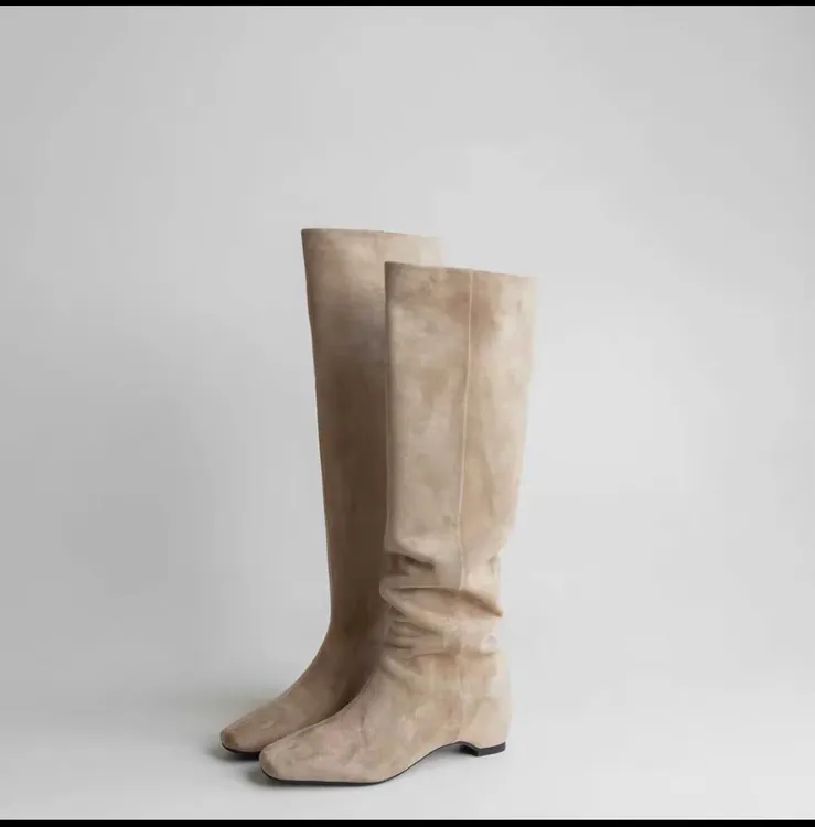 5cm皮面绒面两版本法式极简百搭显瘦内增高及膝靴