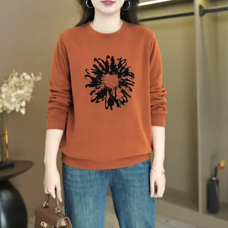 秋季薄款正肩卫衣中年女款休闲洋气减龄显瘦遮肚子上衣