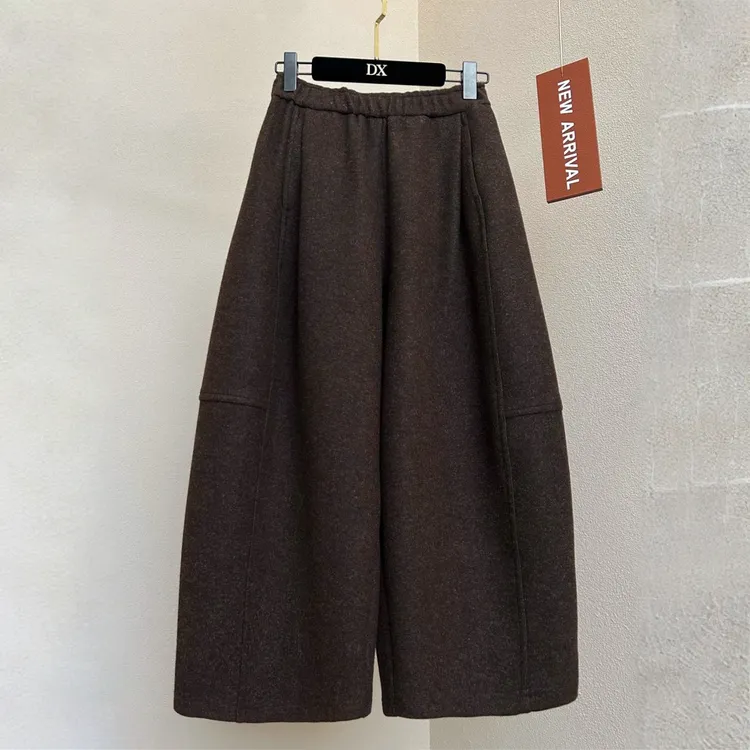 高端欧货新款今年流行好看高级松紧腰宽松直筒休闲阔腿八分裤子女