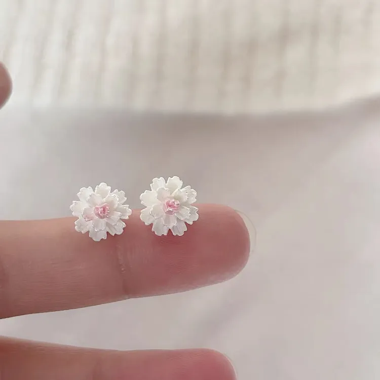 白茶花耳钉女银针925新款温柔甜美超仙耳环气质精致小巧花朵耳饰