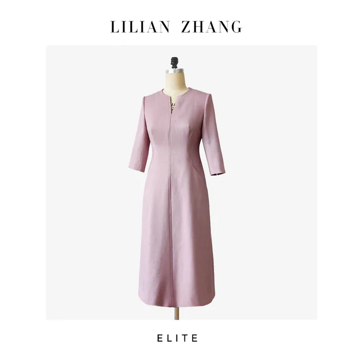 定制—静奢风—风尚之选 —粉韵简雅—法式嵌条名媛风连衣裙  2501055