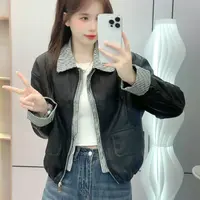 7626 假两件拼接翻领皮衣