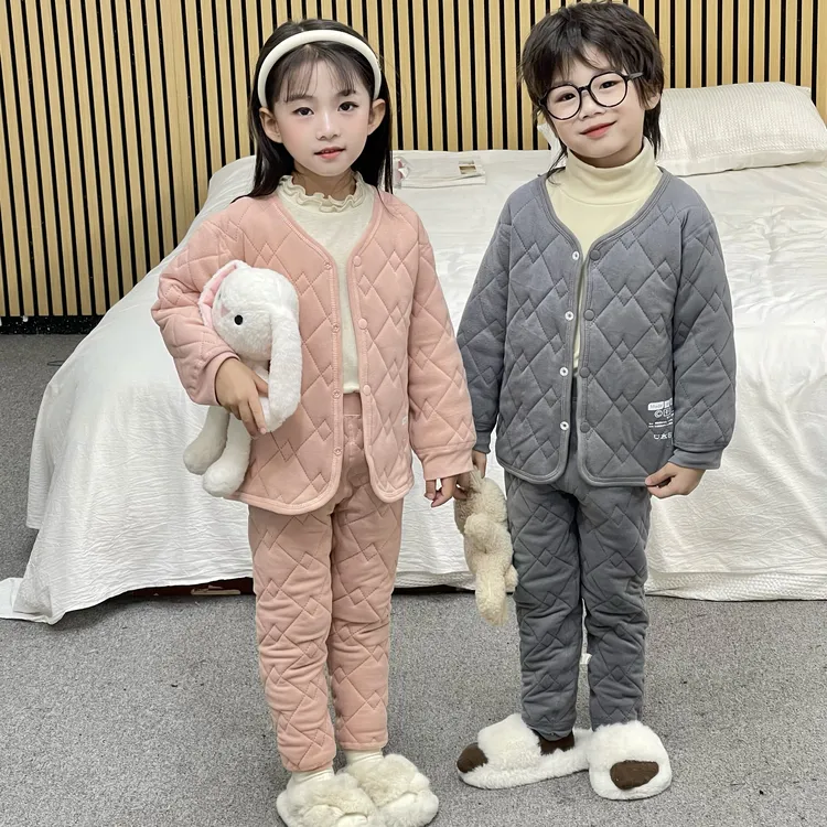 儿童羊毛蚕丝校服神器冬季保暖三层夹棉内外穿套装