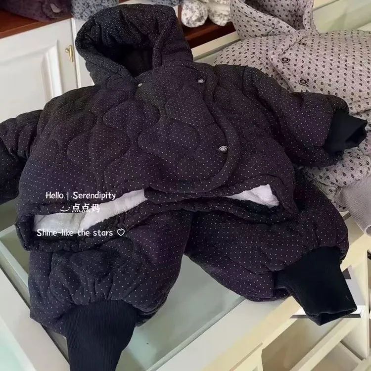 韩版儿童加绒加厚保暖家居服男女童卡通风家居服套装冬装宝宝服潮