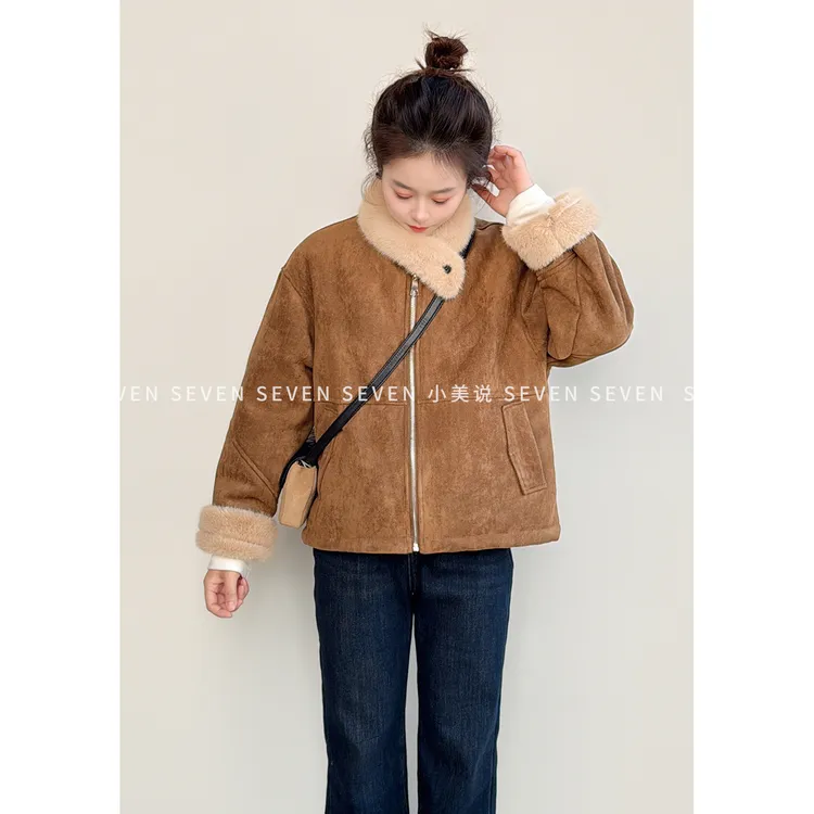 麂皮故事①七七146小个子冬季复古麂皮绒时尚毛毛短外套女款小美说