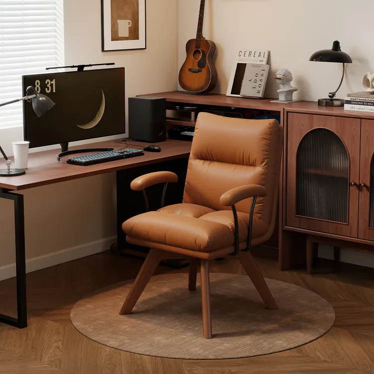 实木旋转书桌椅子舒适久坐电脑椅书房办公椅卧室靠背椅复古风转椅