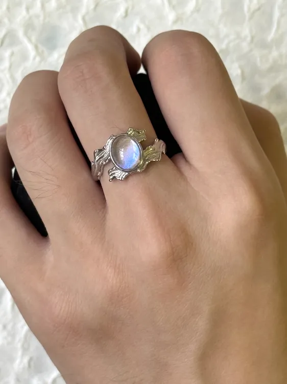 海浪中性款复古风纯银戒指昱珀工艺昆虫翅膀制作