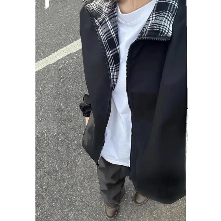 fitcheck格子拼接夹克男2025新款设计感无帽上衣美式高街情侣外套