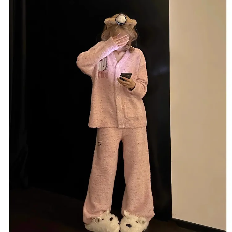 【DMXJ大梦想家】可爱甜美半边绒睡衣女秋冬季半边绒加厚家居服套装