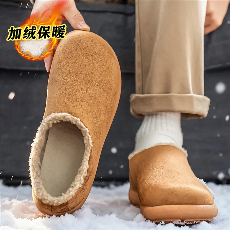 小土豆加绒勃肯雪地包头拖鞋男士冬季新款穆勒鞋一脚蹬保暖毛毛鞋