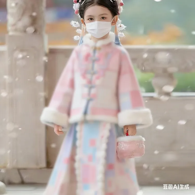 汉服女童冬款2025新款儿童新中式明制马面裙套装小女孩过年拜年服