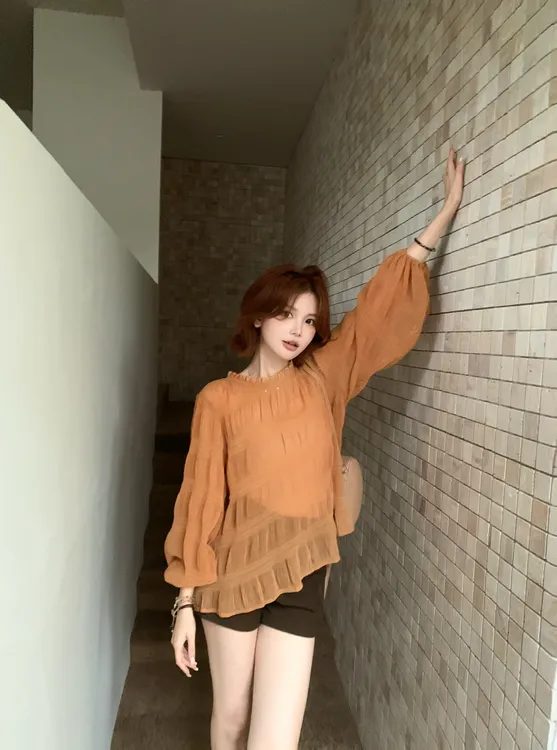 【芝士Cheese】庭白牡丹 气质长袖休闲百搭宽松纯色上衣