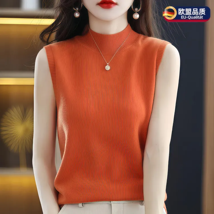 春季新无袖女半高领吊带打底衫女纯色西装内搭羊毛针织大露背内衣