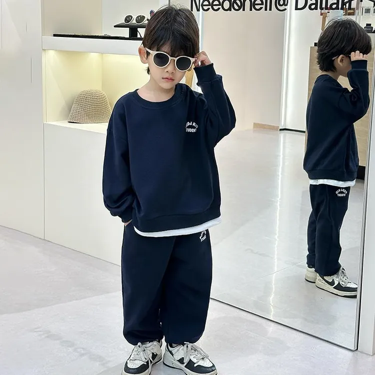 男童套装春装2025新款圆领卫衣儿童炸街两件套宝宝宽松假两件衣服
