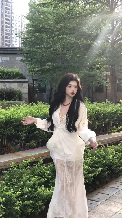 法式气质套装女纯欲风性感蕾丝拼接长袖衬衫夏季半身裙长裙两件套