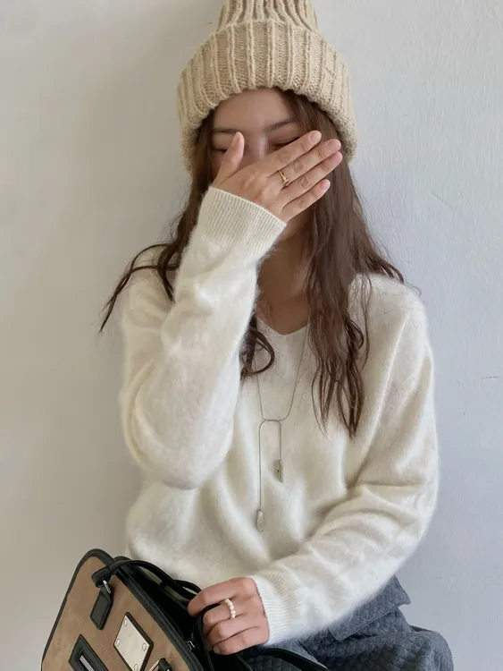 天然羊绒羊毛拉绒V领羊毛衫保暖百搭毛衣女款爆款2025新款洋气