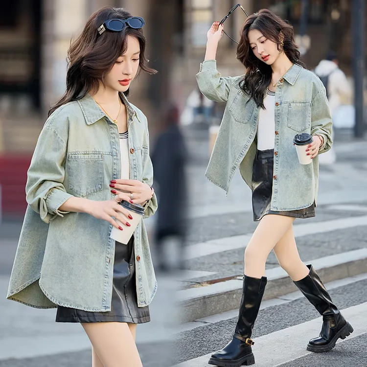 衬衣女士牛仔女装2025春季新款长袖宽松百搭休闲韩版上衣外套