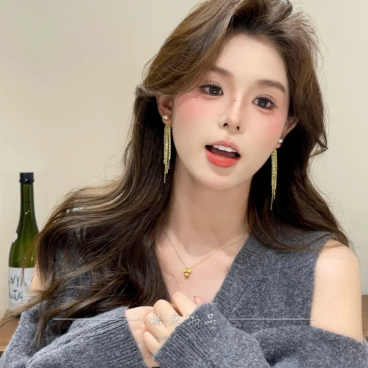 铜合金仿珍珠耳饰 【恰度】气质轻奢长款流苏珠珠耳钉