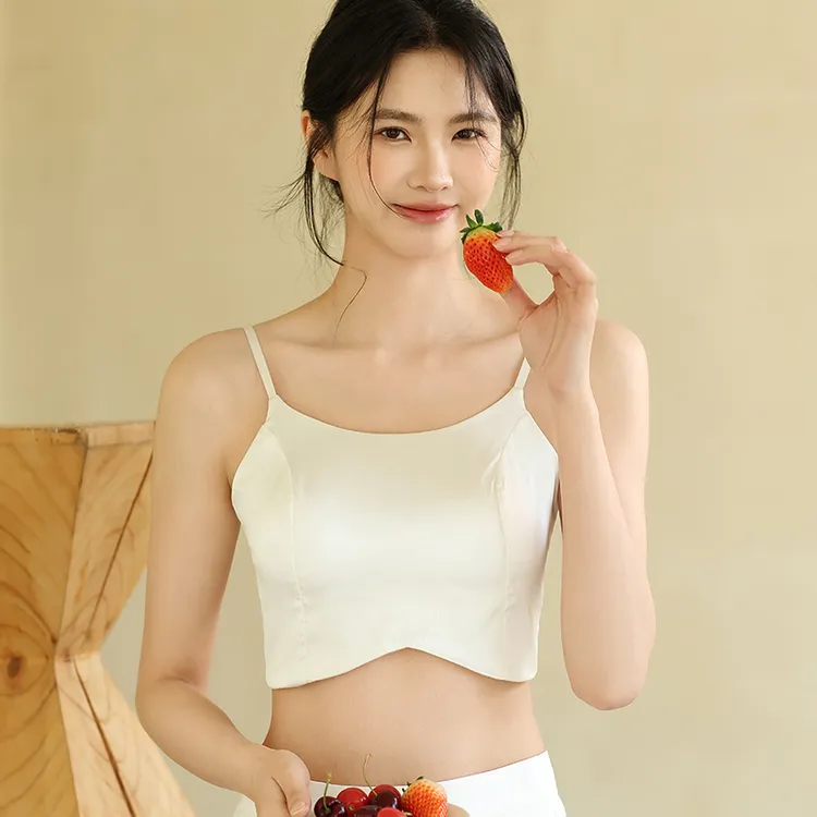 [白月光]双面桑蚕丝美背带胸垫防走光抹胸式文胸打底薄款真丝内衣