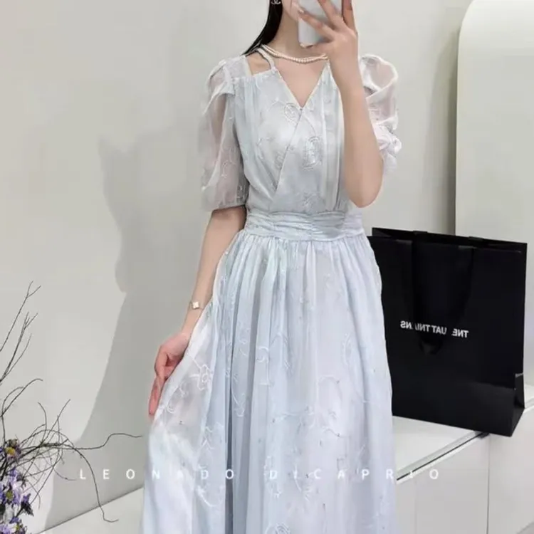 气质V领亮片收腰连衣裙2575.(裙长118).03334