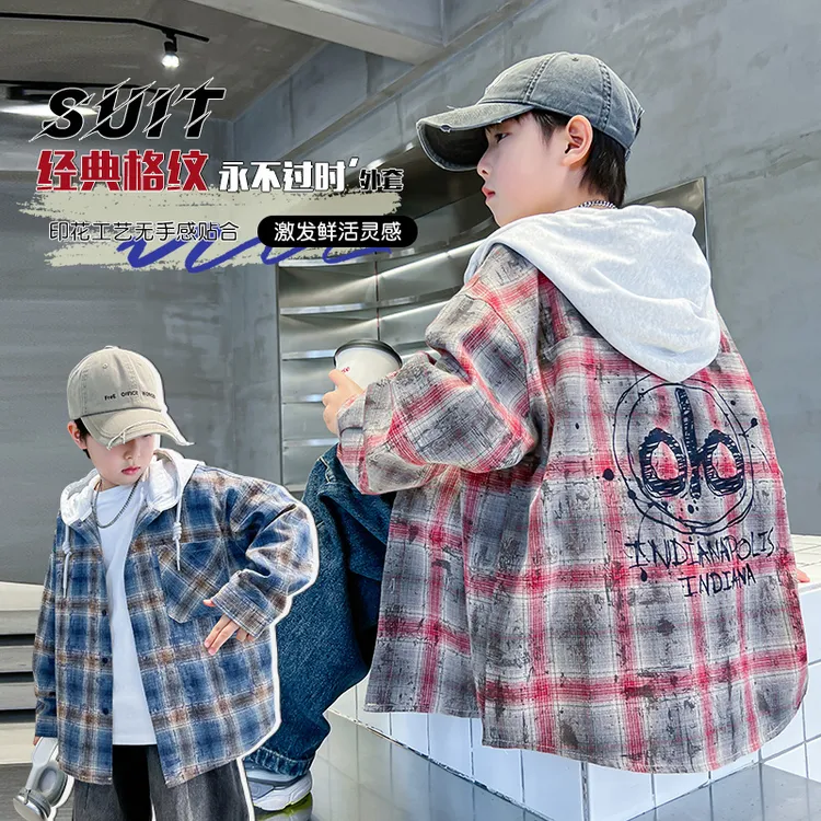 【130-180】男童中大童春秋新款衬衫连帽外套&5082格子外套