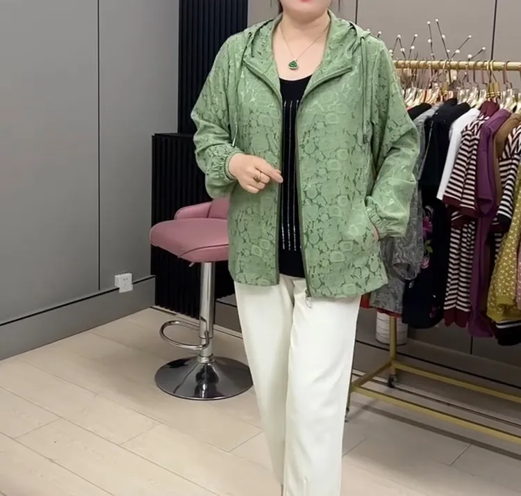 8058夏季大码显瘦百搭连帽洋气薄外套