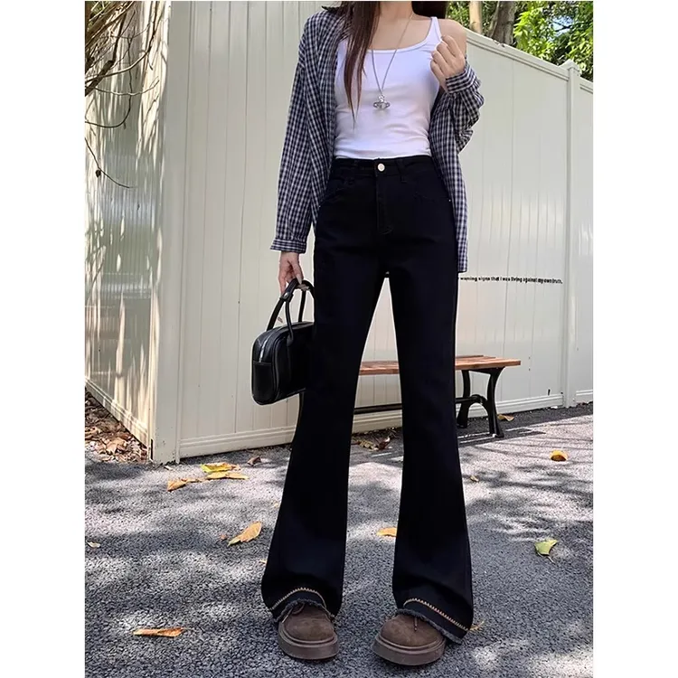 胖mm大码牛仔裤微喇牛仔裤秋季新款高腰显瘦气质气质喇叭牛仔裤