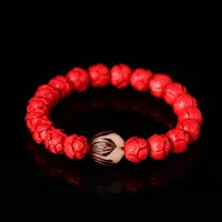 天然辰砂【泓贝珠宝-N649】朱砂莲花珠手串