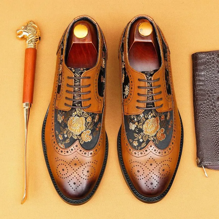 2025新款英伦雕花布洛克男女款高奢刺青工艺真皮商务正装皮鞋手工