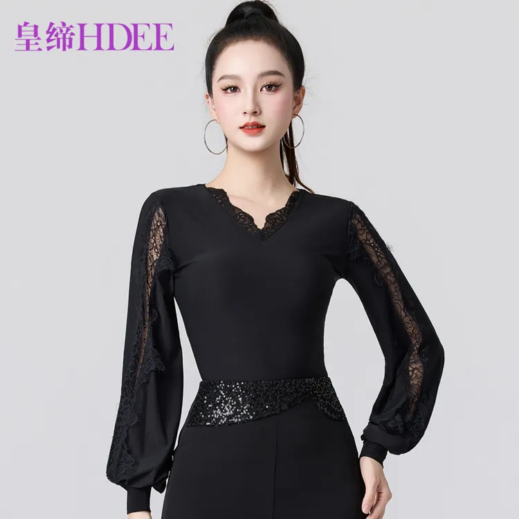 皇缔 国标舞上衣显瘦蕾丝优雅气质摩登舞上衣新款女成人交谊舞服