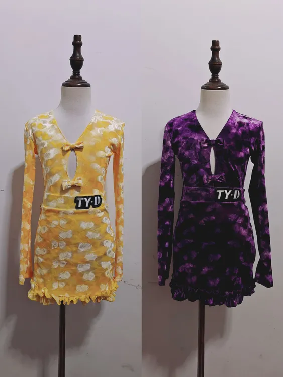 天悦拉丁舞练功服 扎染丝绒 