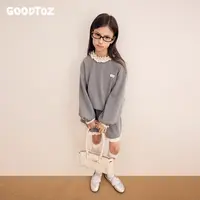 GOODTOZ 7/18中大童蕾丝边灯笼袖圆领卫衣+女童蕾丝下摆折皱A字裙