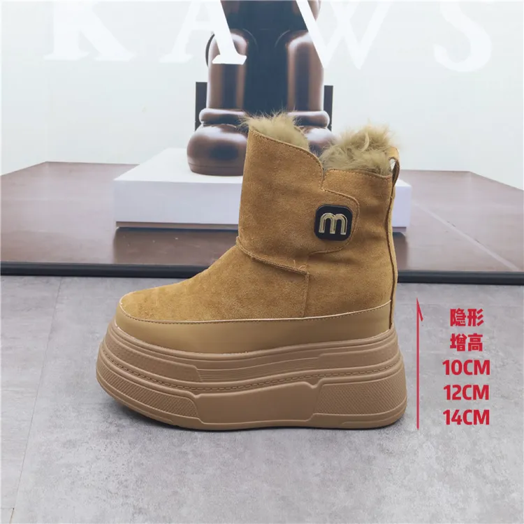 内增高14CM冬季保暖短靴女加绒加厚12cm厚底大棉靴10cm外穿雪地靴