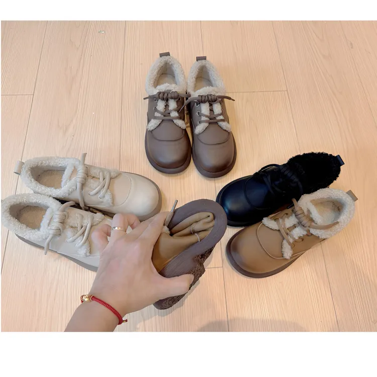 秋冬季百搭保暖新款女士鞋圆头软底中跟厚款时尚休闲鞋加绒女鞋子