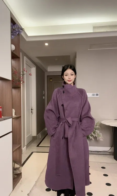 2025新款冬季大衣原创韩版慵懒风双面呢羊毛大衣系带百搭毛呢外套